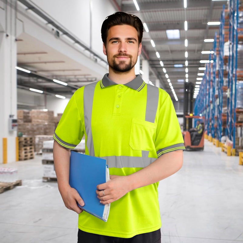 TCCFCCT Safety Polo Shirt for Men, Class 3 High Visibility Shirts for Men Construction Work, Hi Vis Shirts for Men Reflective, Night Working, Quick Drying, PLD-Yellow-3XL - Image 5